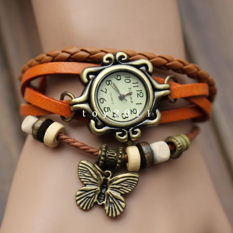 2017 New High quali New Arrivals High Quality Women Genuine Leather Vintage Watch,bracelet Wristwatches butterfly,Free Shipping Dropshipping