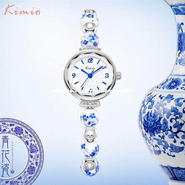 KIMIO Retro Really Chinese Ceramic Watch Blue And White Porcelain China Auspicious Pattern Bracelets Women Watches Luxury Brand