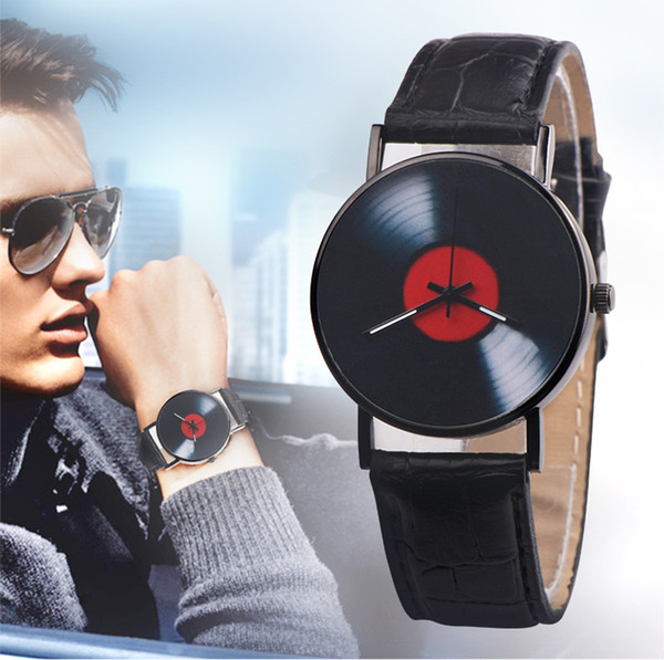 Retro Vinyl Record Dial Faux Leather Men Women Analog Quartz Wrist Watch Gift Relogio Feminino dropshipping