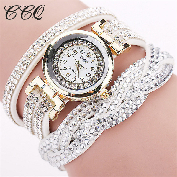 New Fashion Casual Quartz Women Rhinestone Watch Braided Leather Bracelet Watch Gift Relogio Feminino Gift 1739