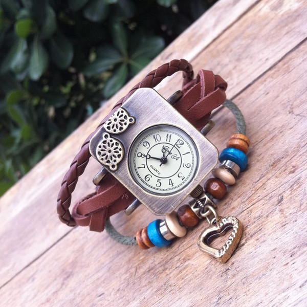 ladies fashion watch fashion leather retro student cartoon bracelet watch casual lady quartz diamond watch bracelet