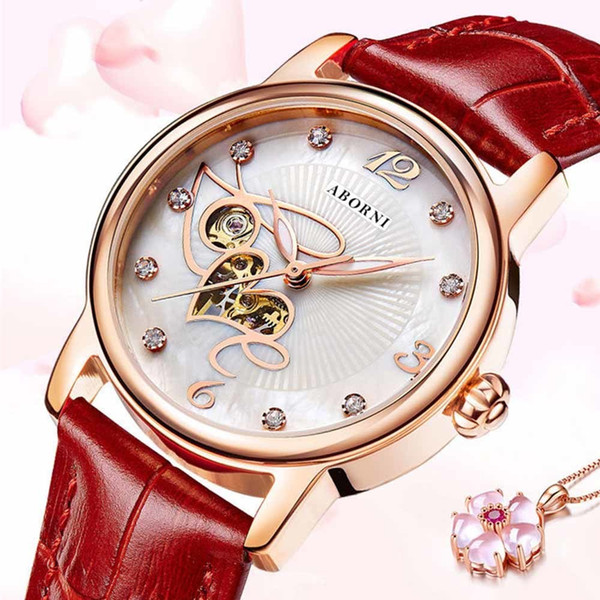 ABORNI Vintage Gold Women Mechanical Watch Diamand Bracelet Lady Lover Girl Wristwatch Skeleton Female Clock Relogio Feminino