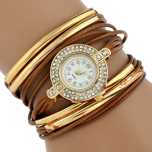 New Fashion Brand Quartz Watch Women Dress Leather Wristwatches Popular Casual Gold Jewelry Bracelet Clock