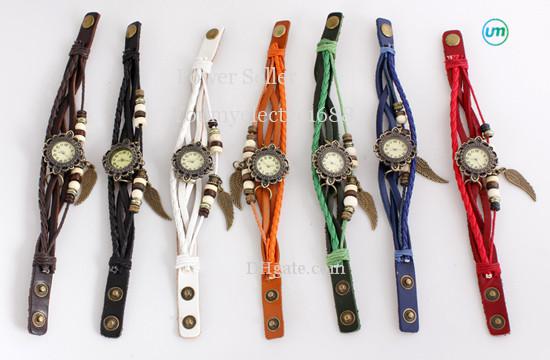 200pcs lot Leather Vintage Fashion Women Bracelet Watch Retro Watch Hot style angle wing Quartz Dress Ladies Watches