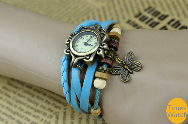 free shipping for gifts Genuine Cow leather wrist watch wholesale fashion vintage butterfly tage wrist watch women ladies