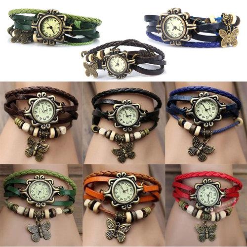 DHL SEND 30pcs/lot good sale Leather Vintage Fashion Women Bracelet Watch Retro Watch Butterfly 7 color fashion leather woman watch