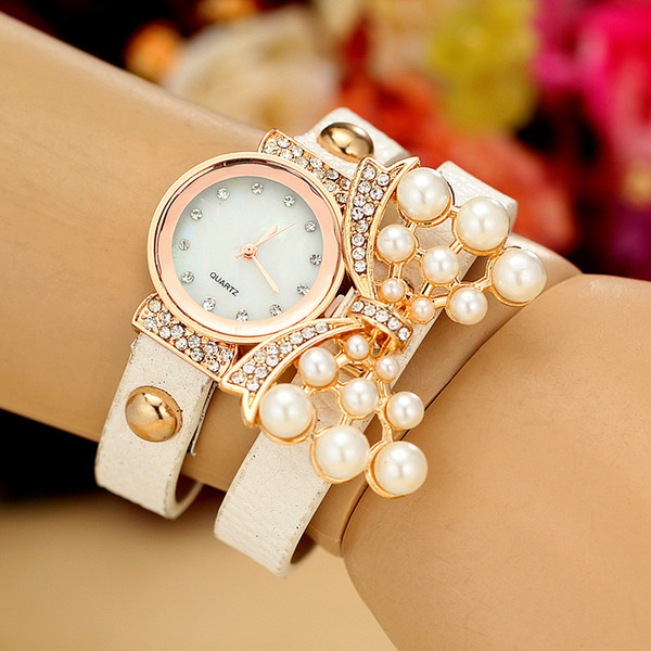 Hot Selling Wrap Pearl Butterfly Women Quartz Watches Lady Leather Wrist Watches Bracelets Watches Mix Colors