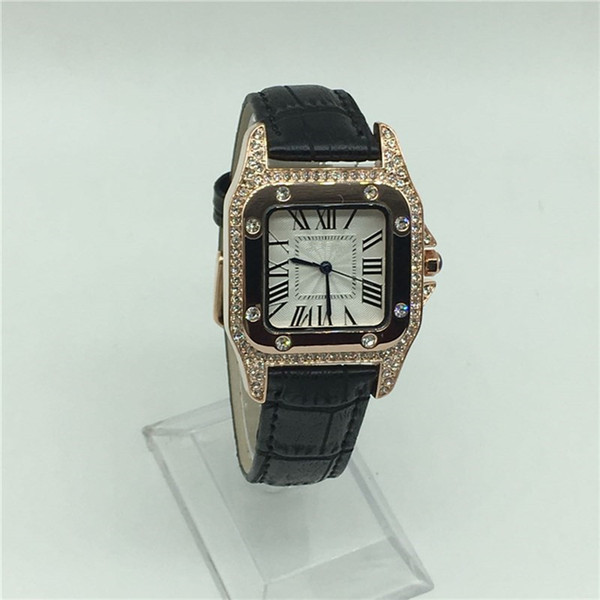 2018 Fashion mens leather watch Square luxury male wristwatch high quality steel unisex women leather man diamond watches free shipping