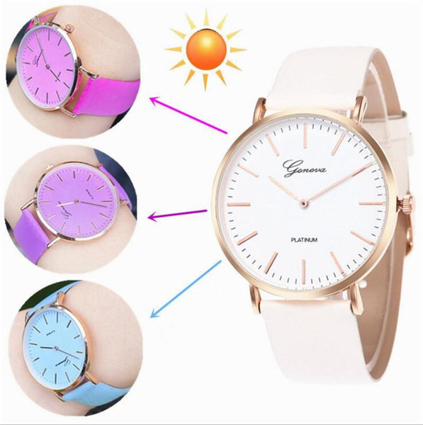 Geneva Thermochromic Watches Temperature Change Color Watch Fashion Leather Watch Simple Unisex Casual Quartz Wristwatch CCA9483 150pcs