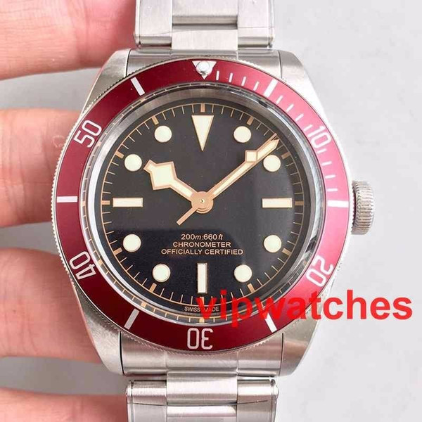 New Tudorrr Mens Watch Stainless Steel Automatic Movement Mechanical Red Bezel Black Dial ROTOR MONTRES Solid Clasp Geneve Watches Reloj