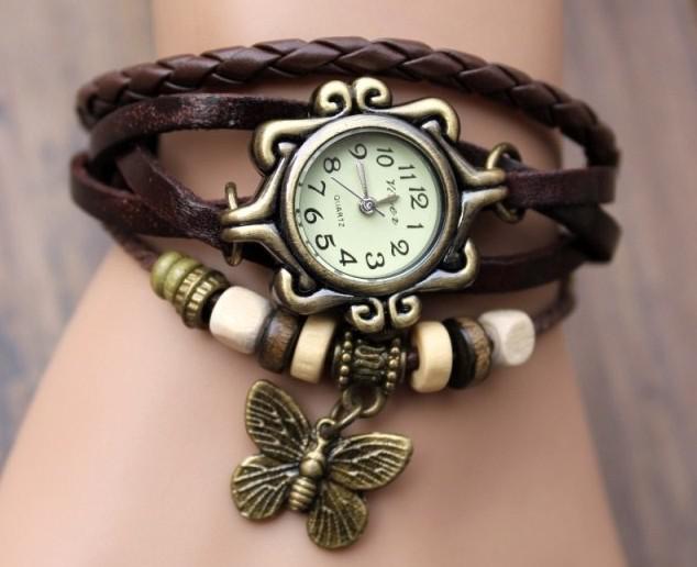 Women Butterfly Pendant Genuine Leather Vintage Watch Fashion bracelet butterfly Classic Leather Strap Roma Quartz Watch drop shipping