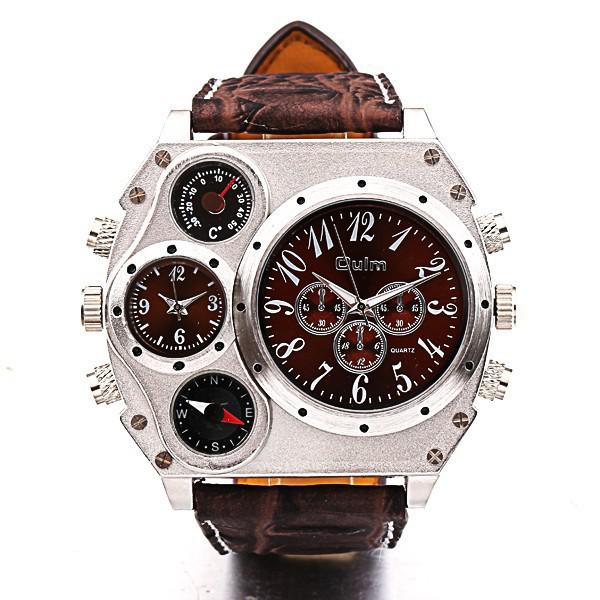 Wholesale-Oulm Quartz Wrist Watch 1349 Personalized Oversized Case Thermometer Compass Dual Quartz Movements Wrist men Watch