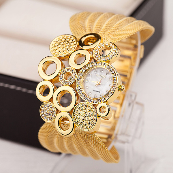 2018 TOP Watch Women Top Luxury Ladies Dress Gold Net Bracelet Crystal Rhinestone Watches Quartz Women's Wristwatches