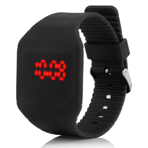 LED Colorful Digital Touch Screen Date Time Silicone Sport Wrist Watch Unisex Silicone Band Watch One-touch Display Red Light Watches 100PCS