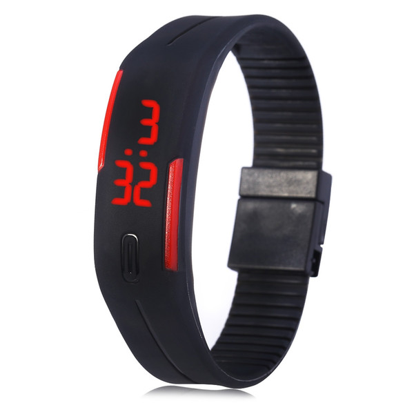 LED Watch Red Subtitles Date Rubber Strap Rectangle Dial Fashion Casual Wrist Watch