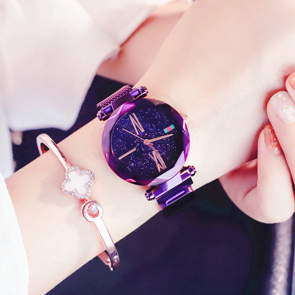 2018 Best Selling Dress Quartz Watches Creatival Designer Stainless Steel Mesh Strap Bracelet Wristwatches Lady Fashion Purple Quartz Watch