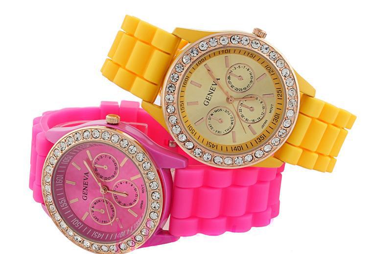 Free send DHL -2015 latest Europe 200PCS Silicone watch diamond fashion watches GENEVA Geneva