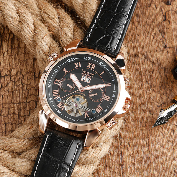 2019 New fashion Mens Leather strap Automatic Wrist watch