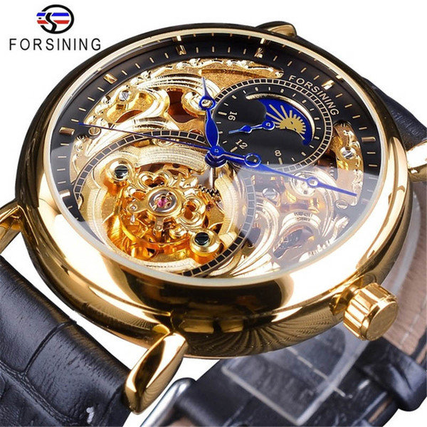 2019 New Forsining Transparent Case Fashion 3D Logo Engraving Waterproof Mechanical Watch Top Brand Free Shipping