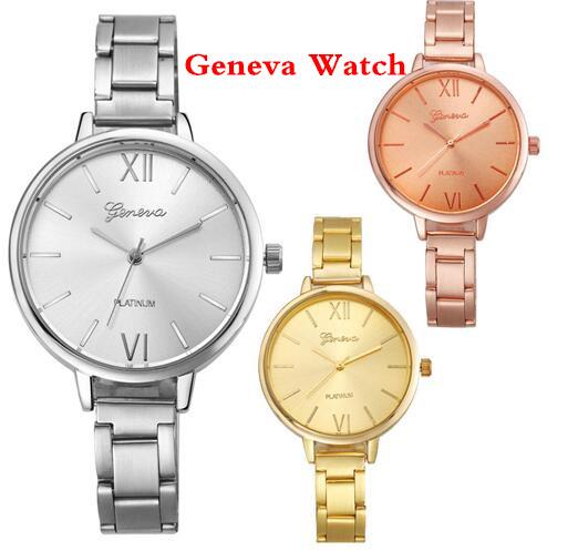 2017 fashion women ladies geneva alloy watch roman numbers casual thin metal bands bracelet lady dress quartz wrist watches