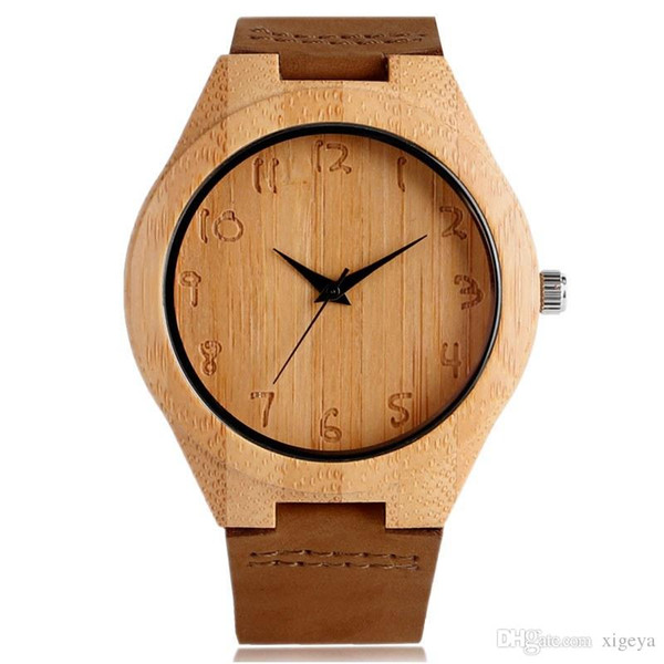 Male Female High Quality Wood Bamboo Wristwatches Men Women Quartz Digital Display Watch Casual with Leather Strap Clock Gift Relogio