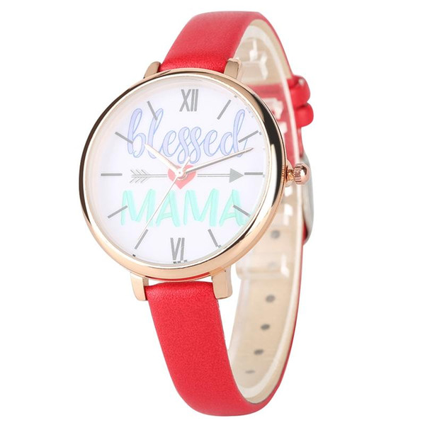 Fashionable Blessed Mama Series White Roman Numeral Dial Quartz Watch Hight Quality Leather Band Women Wrist Watches