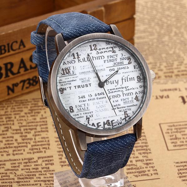 Wholesale-Lowest price Stylish Unisex Quartz Watches Men Sports Watches Denim Fabric Women Dress Watch news paper wristwatch Design hours