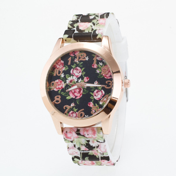 Exquisite Wristwatches For Women New Fashion Women Flowers Pattern Silicone Strap Dress Watches Casual Quartz Dress Watches