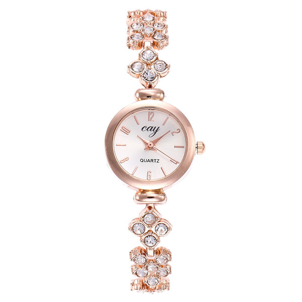 New Fashion Women Rhinestone Clover Watches High Quality Alloy Flowers Gold Plated Quartz Dress Watches