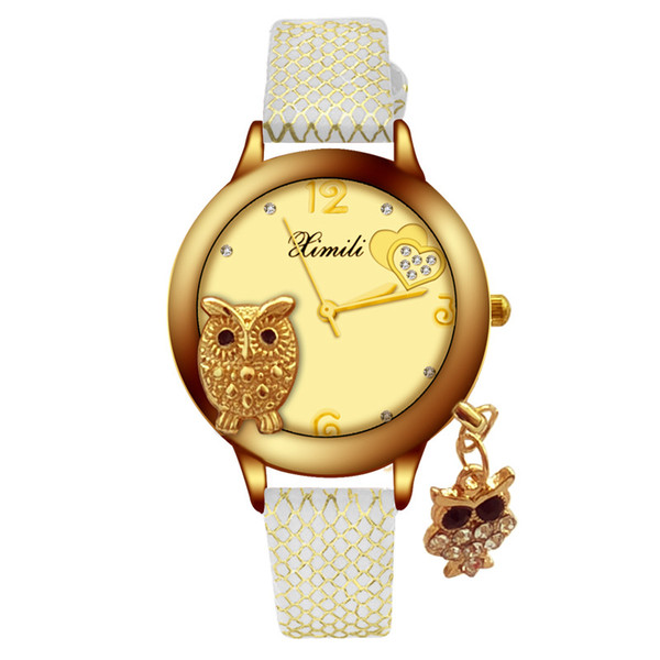 New Fashion Women Wristwatches High Quality PU Leather Strap Creative Owl Pattern Quartz Dress Watches