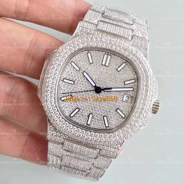 Best Quality Nautilus Full Diamond Watch Automatic Movement Mechanical Waterproof Luxury AAA Man Watch 40mm 5719/1G-001 FullIce Man Watch