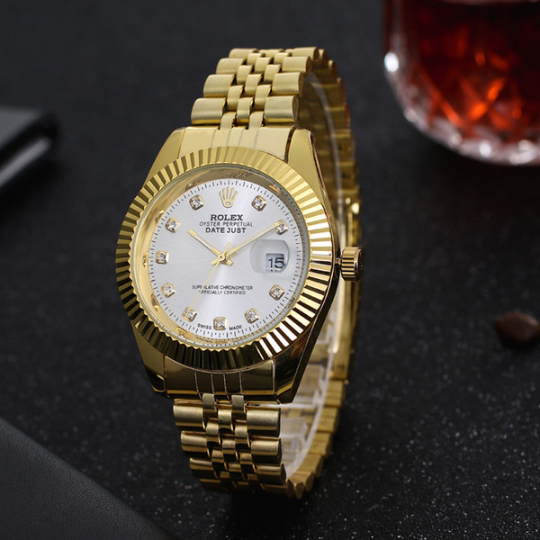 Top Luxury Brand Quartz Watches Men and Women Fashion Stainless Steel Watch Rhinestone Auto Date Gold Watch Relógio Orologio maschile