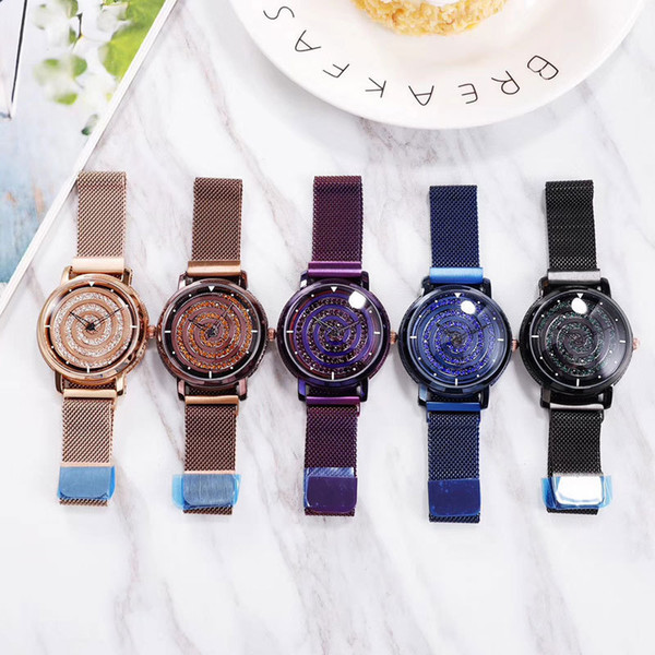 Purple alloy mesh strap ladies watch High quality beautiful rotating dial clock Personality bracelets