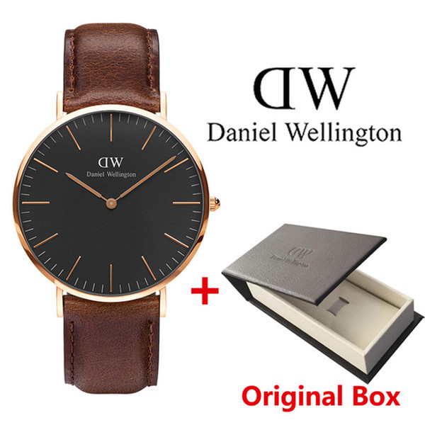 New Black face Daniel watches 40mm Men watches 36mm women watches Luxury Quartz Watch Female Clock Relogio Montre Femme watch box