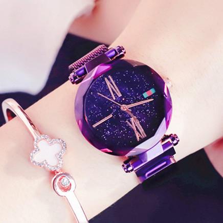 Magnet strap watch Starry purple gold Lady Steel Chain wristWatch relogio feminino WristWatch Rhinestone Casual watch clock Good gift