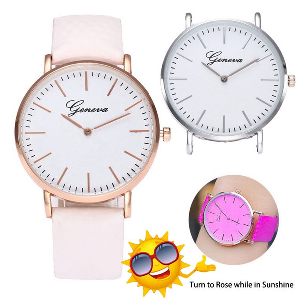 Sun Watches Geneva Solar light Change Color White Fashion Quartz women wristwatch analog vintage thermochromic Temperature Discolor clock