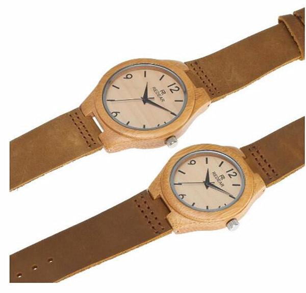 Fashion Bamboo Wood Watch Lovers Genuine Leather Quartz Watch Wooden Couple Stylish Wristwatch Yellow Color Wholesale