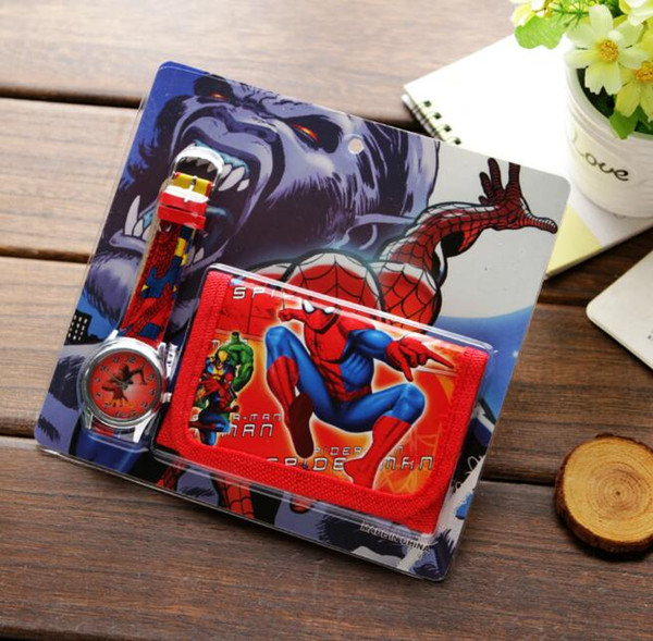 Hot Selling Fashion 3D Cartoon Spiderman Watches for Boys Students Birthday Gifts Clock Car Princess Leather Quartz Watch With Wallet