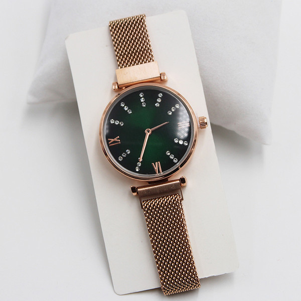 2019 luxury brand watch ladies rose gold black square starry diamond stainless steel strap gift quartz magnet watch blue fashion casual