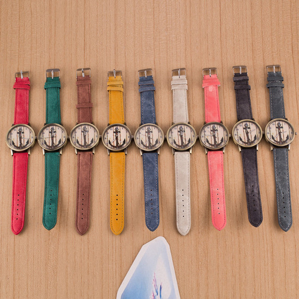 Vintage Unisex Watches 2019 Brand New Fashion PU Leather Strap Wristwatches Wholesale Personality Anchor Pattern Quartz Watches LW047