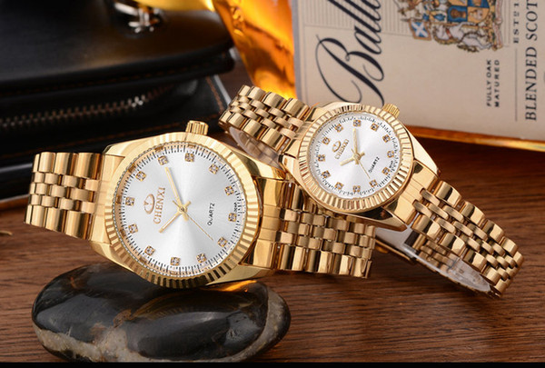2018 Top quality Man women gold watch Stainless steel luxury Casual wristwatch Famous brand quartz watch male clock Fashion sports New watch