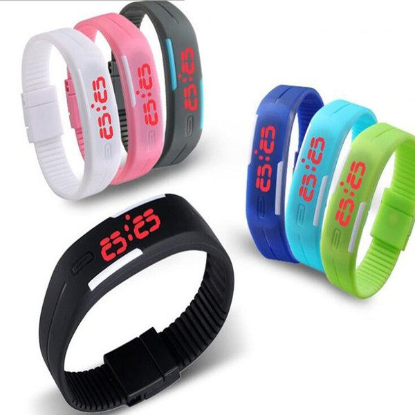 2016 Sports rectangle led Digital Display touch screen watches Rubber belt silicone bracelets Wrist watches 100pcs UP