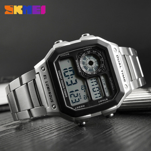 SKMEI Fashion Casual Watches Men Watch Alarm Chronograph Waterproof Digital Wristwatch Relogio Masculino Erkek Kol Saati Silver S927