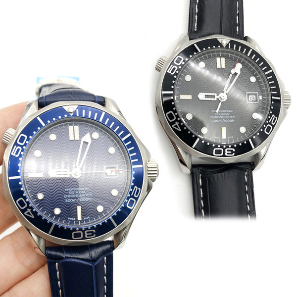 AAA+ Luxury Mens Professional 300m Black/Blue Dial Sapphire Automatic Watch 38mm Men's Watches Leather Strap