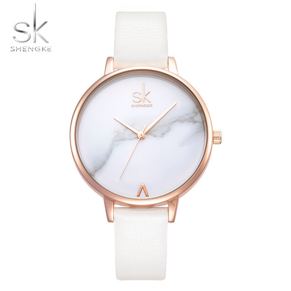 Shengke Top Brand Fashion Ladies Watches Leather Female Quartz Watch Women Thin Casual Strap Watch Reloj Mujer Marble Dial SKY1883009