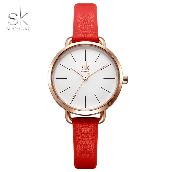 SHENGKE 2018 New Red Leather Strap Women Watches Simple Dial Ladies Quartz Clock Colorful Selection Freestyle Relogio Feminino