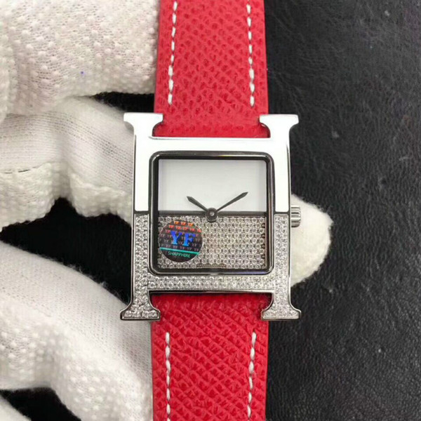 New women's inlay technique enamel dial high-end quartz movement handmade leather strap 26mm* 36mm*8mm