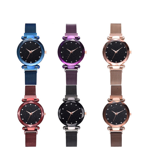 New 6 Color Lady Diamond Wrist Watch Women Starry Sky Fashion Quartz Watches Female Stainless Steel Wristwatches