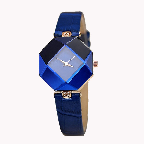 Women Watches Gem Cut Geometry Crystal Leather Quartz Wristwatch Fashion Dress Watch Ladies Gifts Clock 5 color