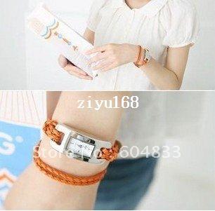 Wholesale fashion Braided Leather Cord bracelet Lady wrist watch.Hot~Free shipping.